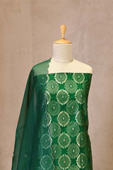 Raw Mango Green Banarasi Silk Unstitched Suit Set with Organza Dupatta