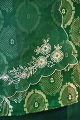 Raw Mango Green Banarasi Silk Unstitched Suit Set with Organza Dupatta