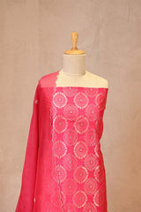 Raw Mango Pink Banarasi Silk Unstitched Suit Set with Organza Dupatta