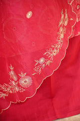 Raw Mango Pink Banarasi Silk Unstitched Suit Set with Organza Dupatta
