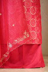 Raw Mango Pink Banarasi Silk Unstitched Suit Set with Organza Dupatta