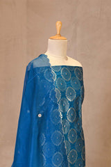 Raw Mango Cobalt Blue Banarasi Silk Unstitched Suit Set with Organza Dupatta