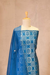 Raw Mango Cobalt Blue Banarasi Silk Unstitched Suit Set with Organza Dupatta