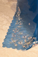Raw Mango Cobalt Blue Banarasi Silk Unstitched Suit Set with Organza Dupatta
