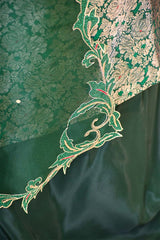 Green Banarasi Silk Unstitched Suit Set with Organza Dupatta
