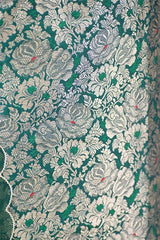 Green Banarasi Silk Unstitched Suit Set with Organza Dupatta