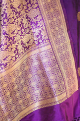 Purple Katan Silk Suit Set with Gold Zari Peacock & Floral Brocade