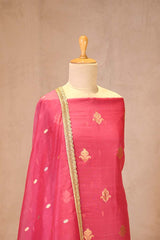 Pink Organza Silk Suit Set with Gold Zari Floral Buta & Chanderi Bottom