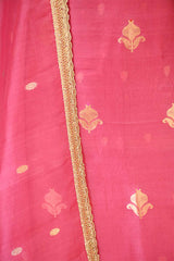 Pink Organza Silk Suit Set with Gold Zari Floral Buta & Chanderi Bottom