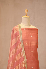 Peach Organza Silk Suit Set with Gold & Silver Zari Floral Buti
