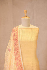 Light Yellow Chanderi Silk Suit Set with Gold Zari Stripes & Chikankari Dupatta