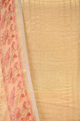 Light Yellow Chanderi Silk Suit Set with Gold Zari Stripes & Chikankari Dupatta