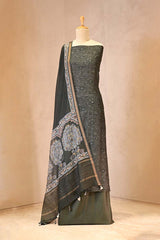 Charcoal Grey Mulmul Cotton Suit Set with Floral Screen Print & Mirror Work