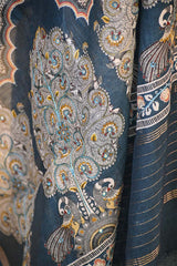 Blue Mulmul Cotton Suit Set with Floral Screen Print & Mirror Work