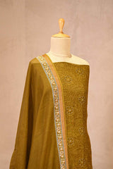 Mustard Mulmul Cotton Suit Set with Floral Screen Print & Mirror Work