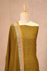 Mustard Mulmul Cotton Suit Set with Floral Screen Print & Mirror Work