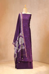 Purple Mulmul Cotton Suit Set with Floral Screen Print & Mirror Work
