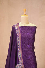 Purple Mulmul Cotton Suit Set with Floral Screen Print & Mirror Work