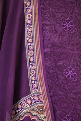 Purple Mulmul Cotton Suit Set with Floral Screen Print & Mirror Work