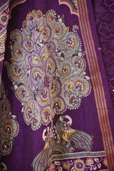 Purple Mulmul Cotton Suit Set with Floral Screen Print & Mirror Work
