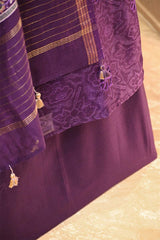 Purple Mulmul Cotton Suit Set with Floral Screen Print & Mirror Work