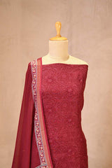 Maroon Mulmul Cotton Suit Set with Floral Screen Print & Mirror Work