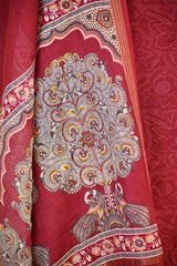 Maroon Mulmul Cotton Suit Set with Floral Screen Print & Mirror Work