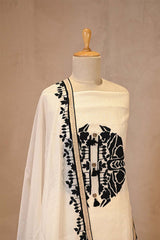 White Cotton Kurta Set with Black Applique Motif