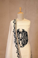 White Cotton Kurta Set with Black Applique Motif
