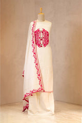 White Cotton Kurta Set with Pink Applique Motif