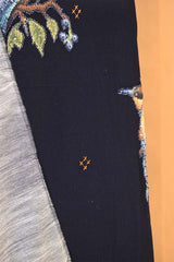 Black Cotton Kurta Set with Bird Motif Appliqué