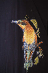 Black Cotton Kurta Set with Bird Motif Appliqué
