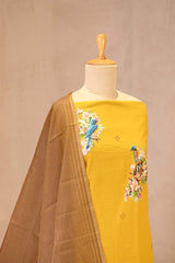 Yellow Cotton Kurta Set with Bird Motif Appliqué