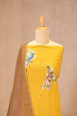 Yellow Cotton Kurta Set with Bird Motif Appliqué