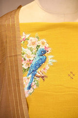 Yellow Cotton Kurta Set with Bird Motif Appliqué