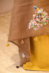 Yellow Cotton Kurta Set with Bird Motif Appliqué