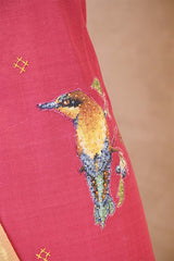 Rose Pink Kurta Set with Bird Motif Applique