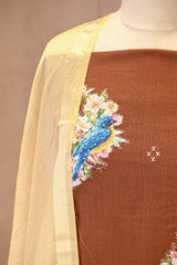 Brown Kurta Set with Bird Motif Applique