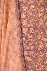 Mauve Mulmul Cotton Suit Set with Flora & Fauna Print