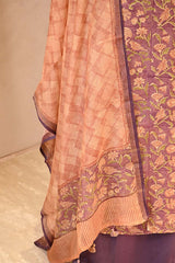 Mauve Mulmul Cotton Suit Set with Flora & Fauna Print