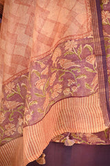 Mauve Mulmul Cotton Suit Set with Flora & Fauna Print