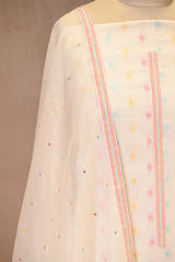White Resham Buti Suit Set with Mirror Work Dupatta