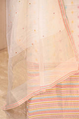 White Resham Buti Suit Set with Mirror Work Dupatta
