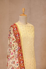 Light Yellow Zari Buti Suit Set with Printed Chanderi Dupatta