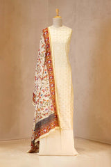Light Yellow Zari Buti Suit Set with Printed Chanderi Dupatta