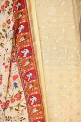Light Yellow Zari Buti Suit Set with Printed Chanderi Dupatta