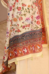 Light Yellow Zari Buti Suit Set with Printed Chanderi Dupatta
