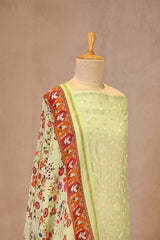 Pista Green Zari Buti Suit Set with Printed Chanderi Dupatta
