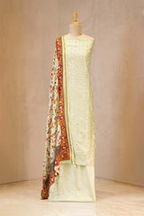 Pista Green Zari Buti Suit Set with Printed Chanderi Dupatta