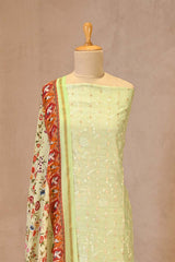 Pista Green Zari Buti Suit Set with Printed Chanderi Dupatta